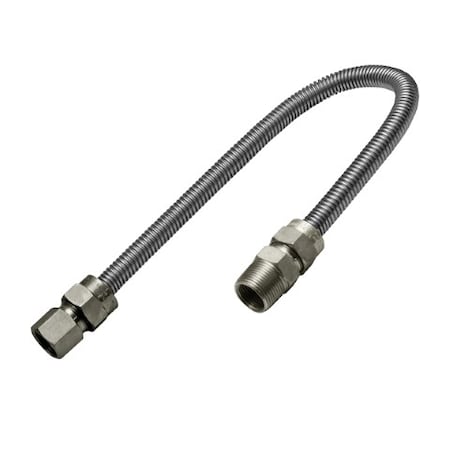 Flextron Gas Line Hose 5/8'' O.D.x24'' Length 1/2" FIPx3/4" MIP Fittings, Stainless Steel Flexible Connector FTGC-SS12-24M